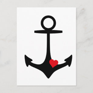 Black Anchor with heart Postkarte