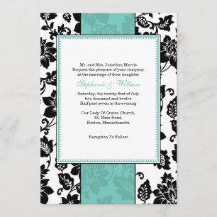 Black and Aqua Damask Einladung