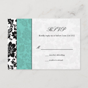 Black and Aqua Damask Wedding UAWG RSVP Karte