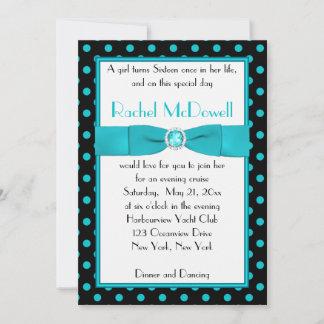 Black and Aqua Polka Dot 16 . Geburtstag Einladung