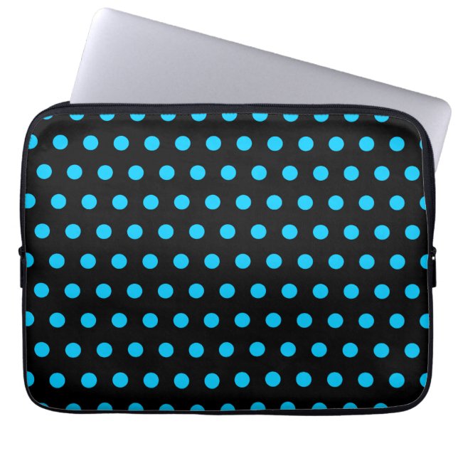 Black and Aqua Polka Dots Laptopschutzhülle (Vorderseite)