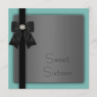 Black and Aquamarin Blue Sweet 16 Geburtstagsparty Einladung