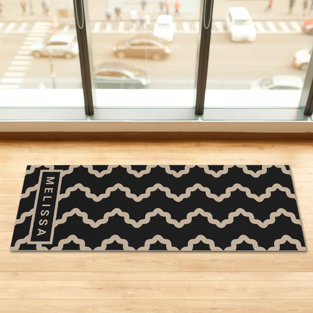 Black And Beige Modern Minimal Wavy Lines And Name Yogamatte (Disclaimer: This image is a digital mockup.)