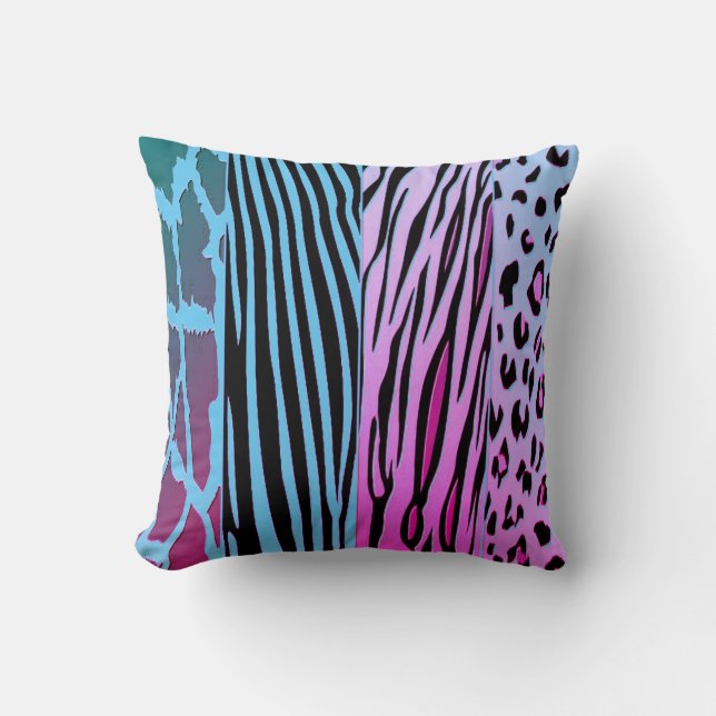Black And Blue Animal Printed Zebra Stripe Pillow Kissen (Vorderseite)