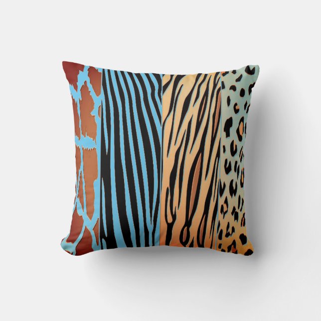 Black And Blue Animal Printed Zebra Stripe Pillow Kissen (Vorderseite)