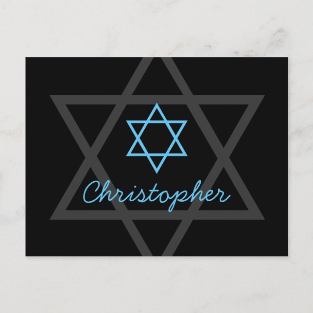 Black and Blue Bar Mitzvah Vielen Dank Postkarte (Vorderseite)