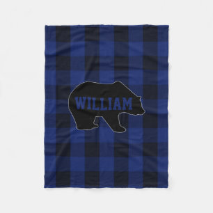 Black and Blue Buffalo Karo Bear Monogram Fleecedecke