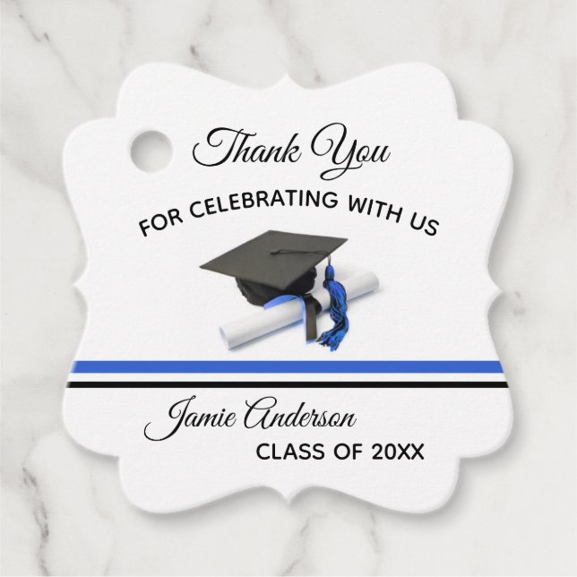 Black and Blue Cap & Tassel | ABSCHLUSS Geschenkanhänger (Vorderseite)