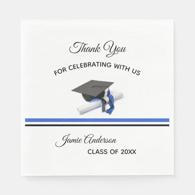 Black and Blue Cap & Tassel | Graduierungspartei Serviette (Vorderseite)