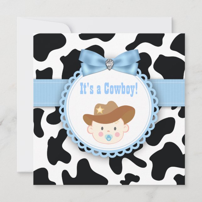 Black and Blue Cowboy Baby Boy Dusche Einladung (Vorderseite)
