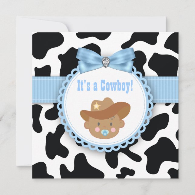 Black and Blue Cowboy Baby Boy Dusche Einladung (Vorderseite)