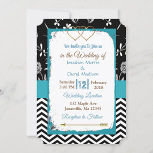 Black and Blue Gold Hearts Einladung Hochzeiten