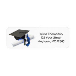 Black and Blue Graduation Cap and Tassel Address