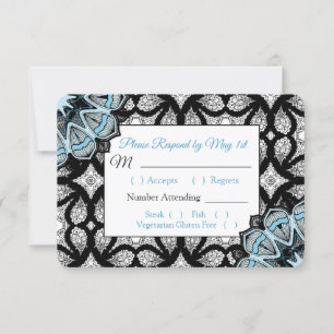 Black and Blue Mandala Wedding RSVP-Karte RSVP Karte