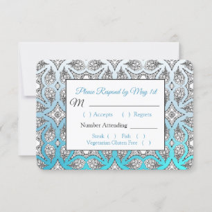 Black and Blue Mandala Wedding RSVP-Karte RSVP Karte