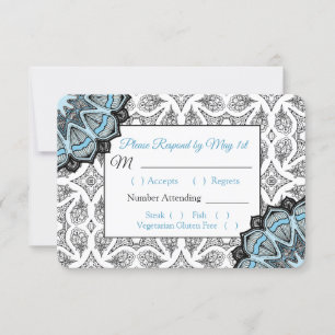 Black and Blue Mandala Wedding RSVP-Karte RSVP Karte