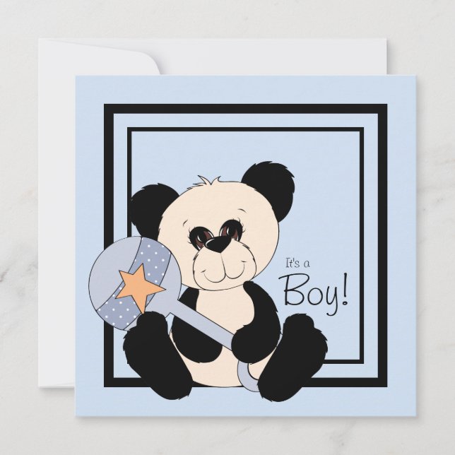 Black and Blue Panda Baby Dusche Einladung (Vorderseite)