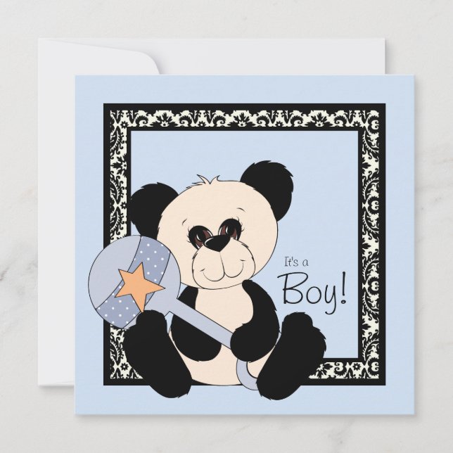 Black and Blue Panda Baby Shower Einladungen (Vorderseite)