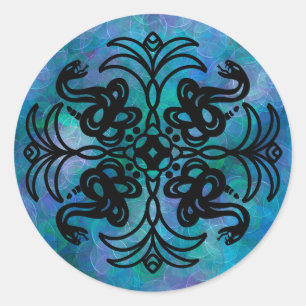 Black and Blue Snake Mandala Runder Aufkleber