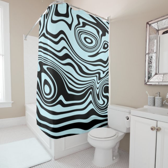 Black and Blue Wavy Striped Shower Curtain Duschvorhang (Beispiel)