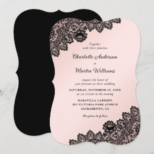 Black and Blush Pink Vintage Floral Lace Wedding Einladung