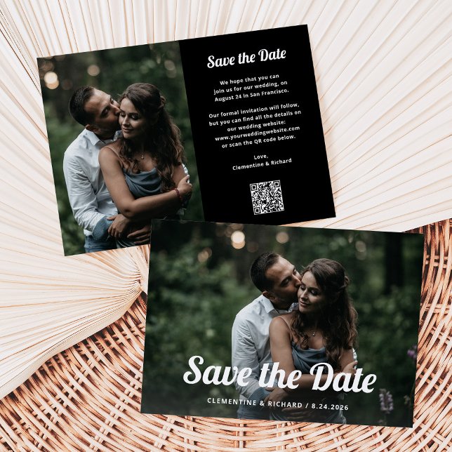 Black and Boho Script | Zwei Foto- und QR-Code Save The Date (Von Creator hochgeladen)