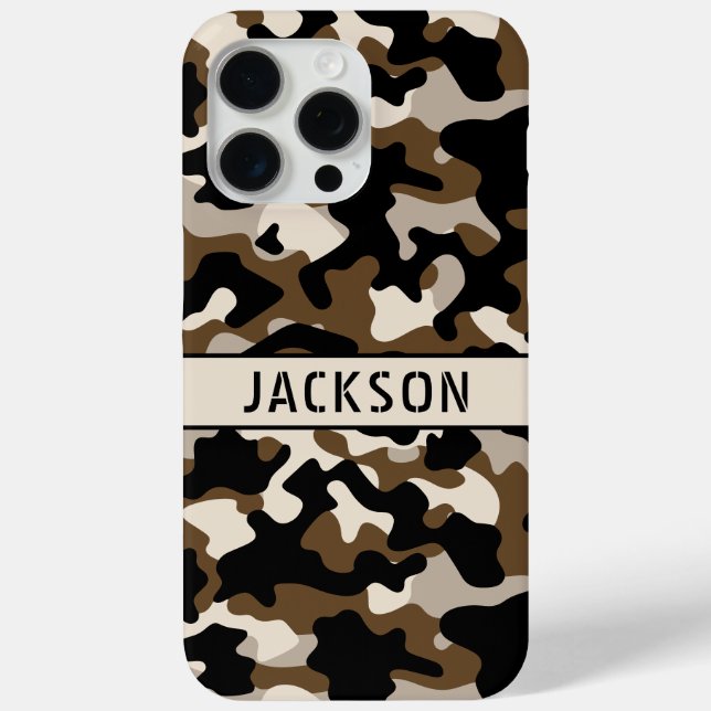 Black and Brown Camouflage Personalized Case-Mate iPhone Hülle (Rückseite)