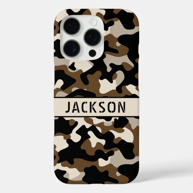 Black and Brown Camouflage Personalized Case-Mate iPhone Hülle (Rückseite)