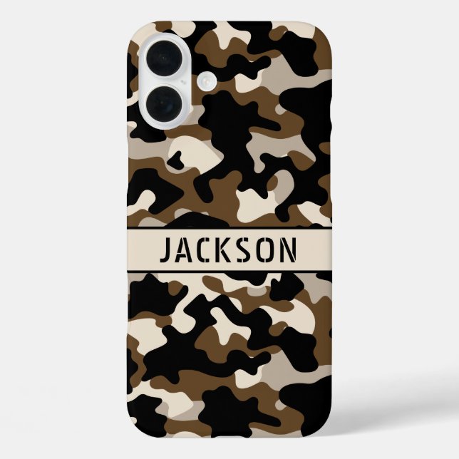 Black and Brown Camouflage Personalized Case-Mate iPhone Hülle (Rückseite)