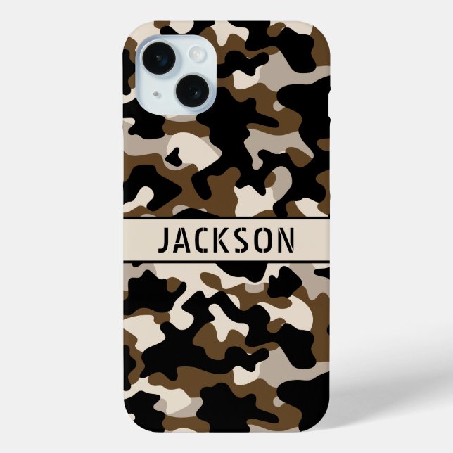 Black and Brown Camouflage Personalized Case-Mate iPhone Hülle (Rückseite)