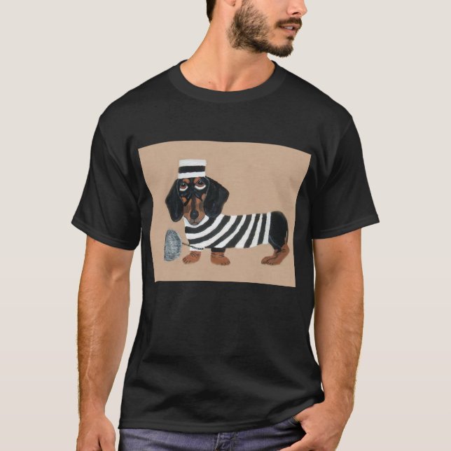 Black and Brown Dachshund Treat Thief Jailbird T-Shirt (Vorderseite)