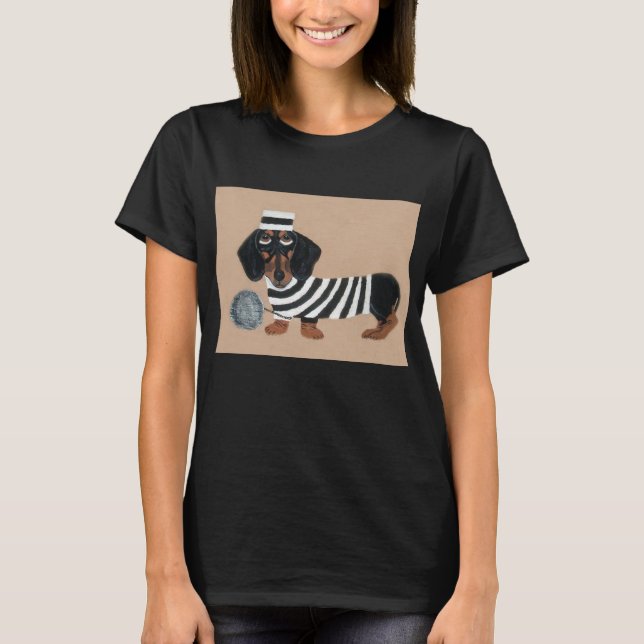 Black and Brown Dachshund Treat Thief Jailbird T-Shirt (Vorderseite)