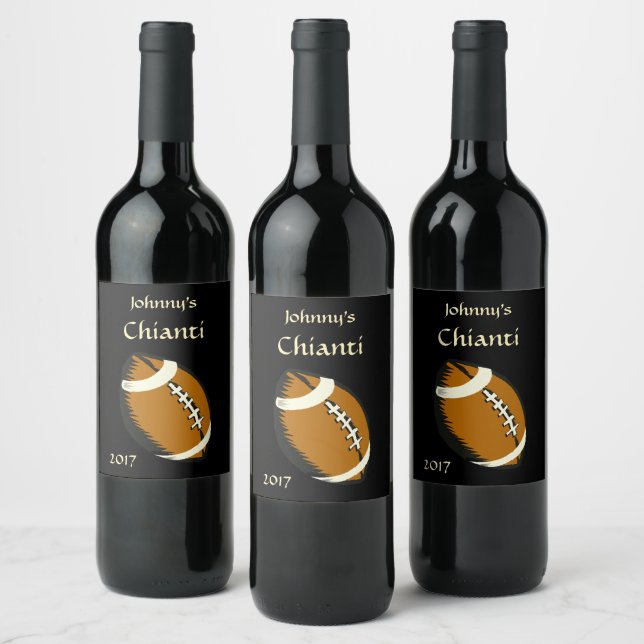 Black and Brown Football Sports Wine Label Weinetikett (Flaschen)