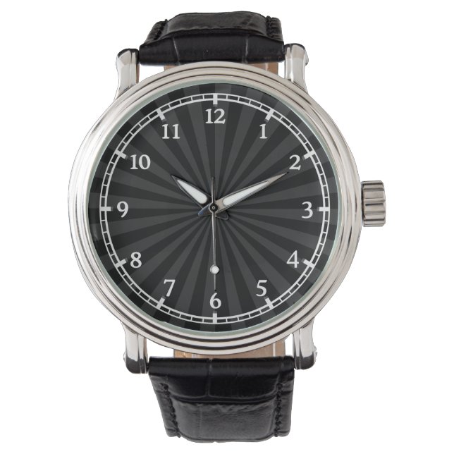 Black and Charcoal Sun Burst Dial Armbanduhr (Vorderseite)