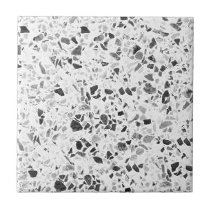 Black and Charcoal Terrazzo Print Fliese