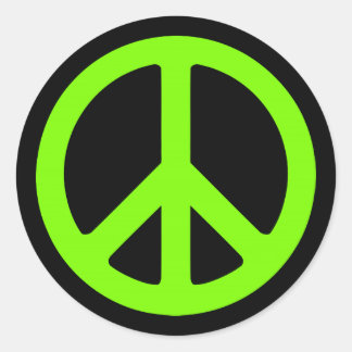 Black and Chartreuse Peace Symbol Runder Aufkleber