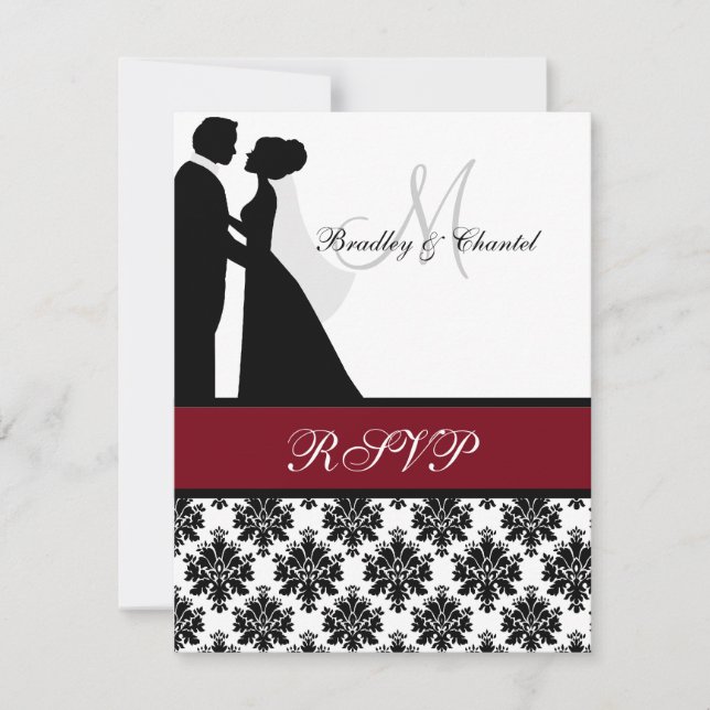 Black and Cranberry Wedding Couple RSVP Card Karte (Vorderseite)