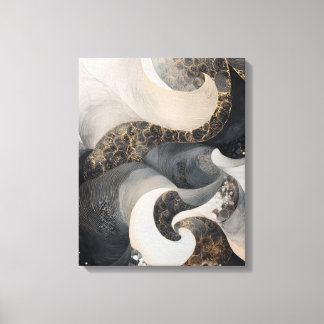 Black and Cream Abstract with Gold Accent Modern  Leinwanddruck