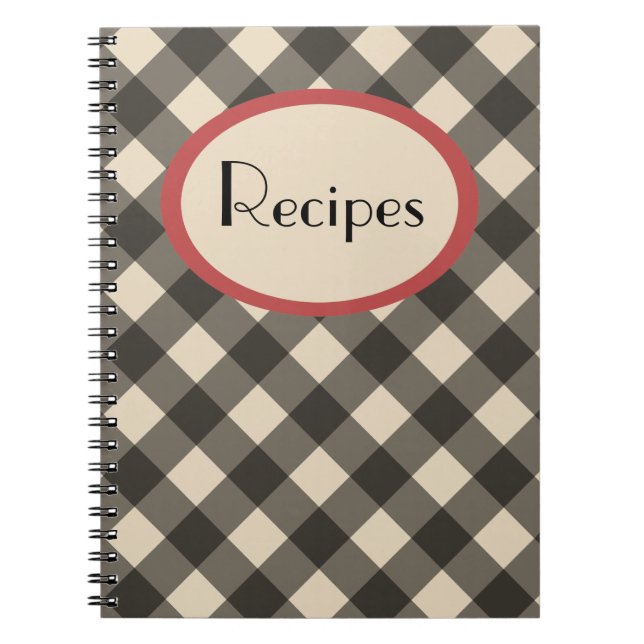 Black and Cream Gingham Recipe Notebook Notizblock (Vorderseite)