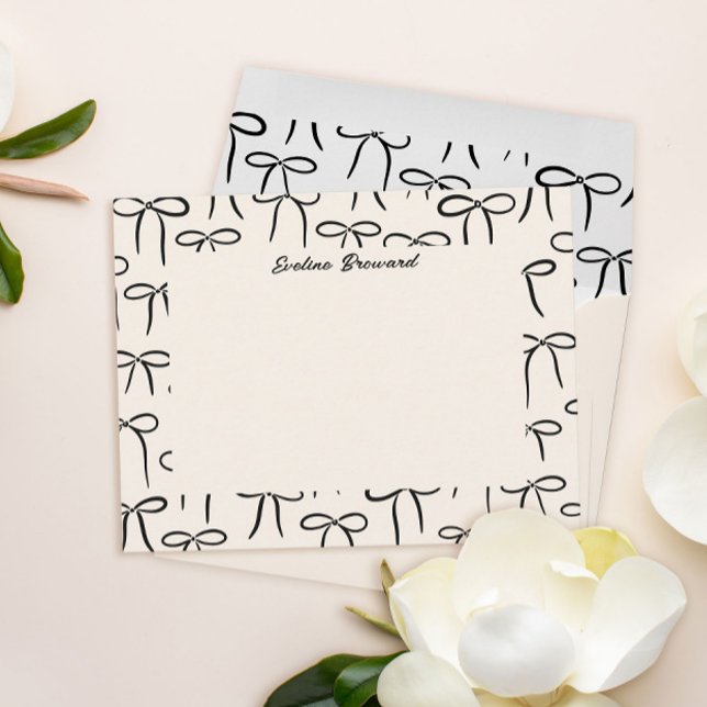 Black and Cream Simple Bows Personal Stationery Mitteilungskarte (Von Creator hochgeladen)