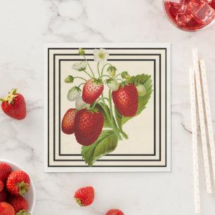 Black and Cream Strawberry Wedding Napkins Serviette