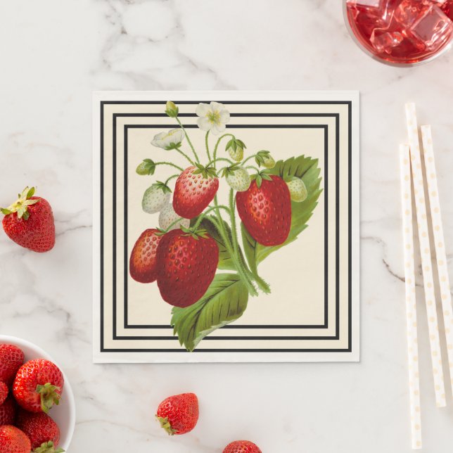 Black and Cream Strawberry Wedding Napkins Serviette (Beispiel)