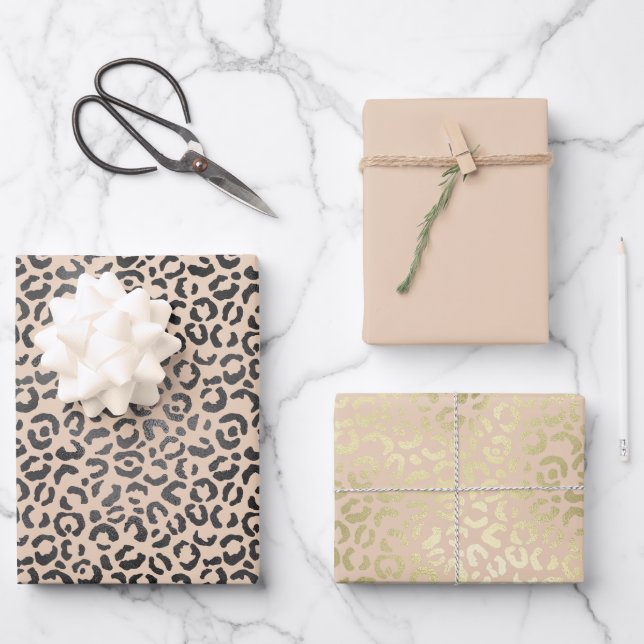 Black and Creme Leopard Print Geschenkpapier Set (Vorderseite)