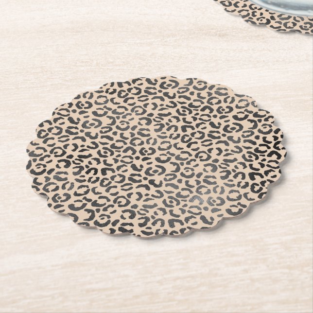Black and Creme Leopard Print Untersetzer (angewinkelt)