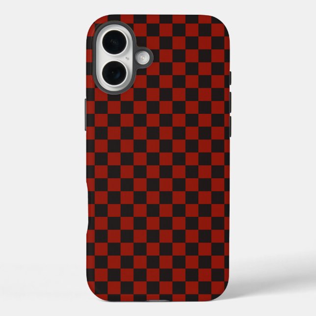 Black and Deep red checkerboard pattern Case-Mate iPhone Hülle (Rückseite)