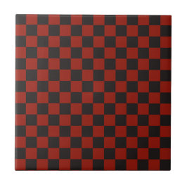 Black and Deep red checkerboard pattern Fliese