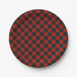 Black and Deep red checkerboard pattern Pappteller