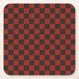 Black and Deep red checkerboard pattern Rechteckiger Pappuntersetzer
