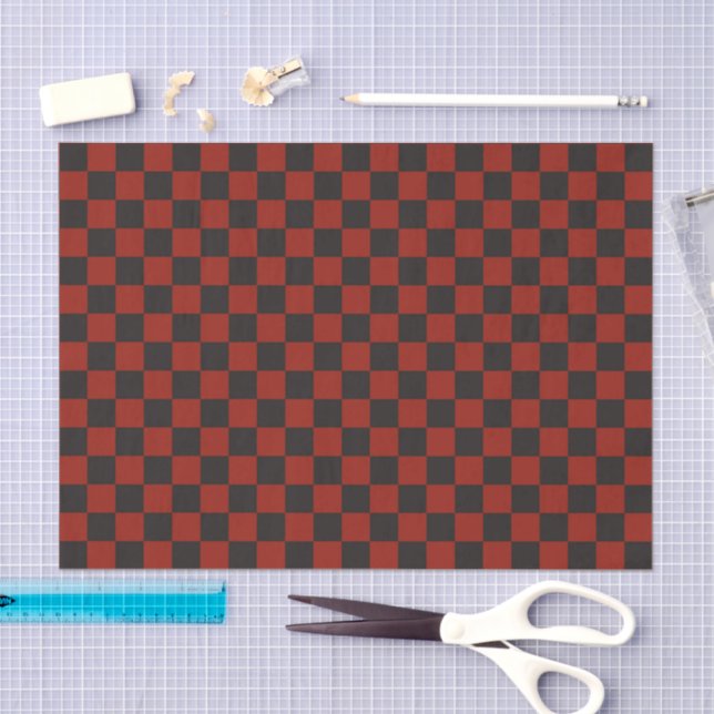 Black and Deep red checkerboard pattern Seidenpapier (Handwerk)