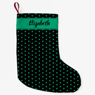 Black and Emerald Green Polka Dots Personalisiert Kleiner Weihnachtsstrumpf